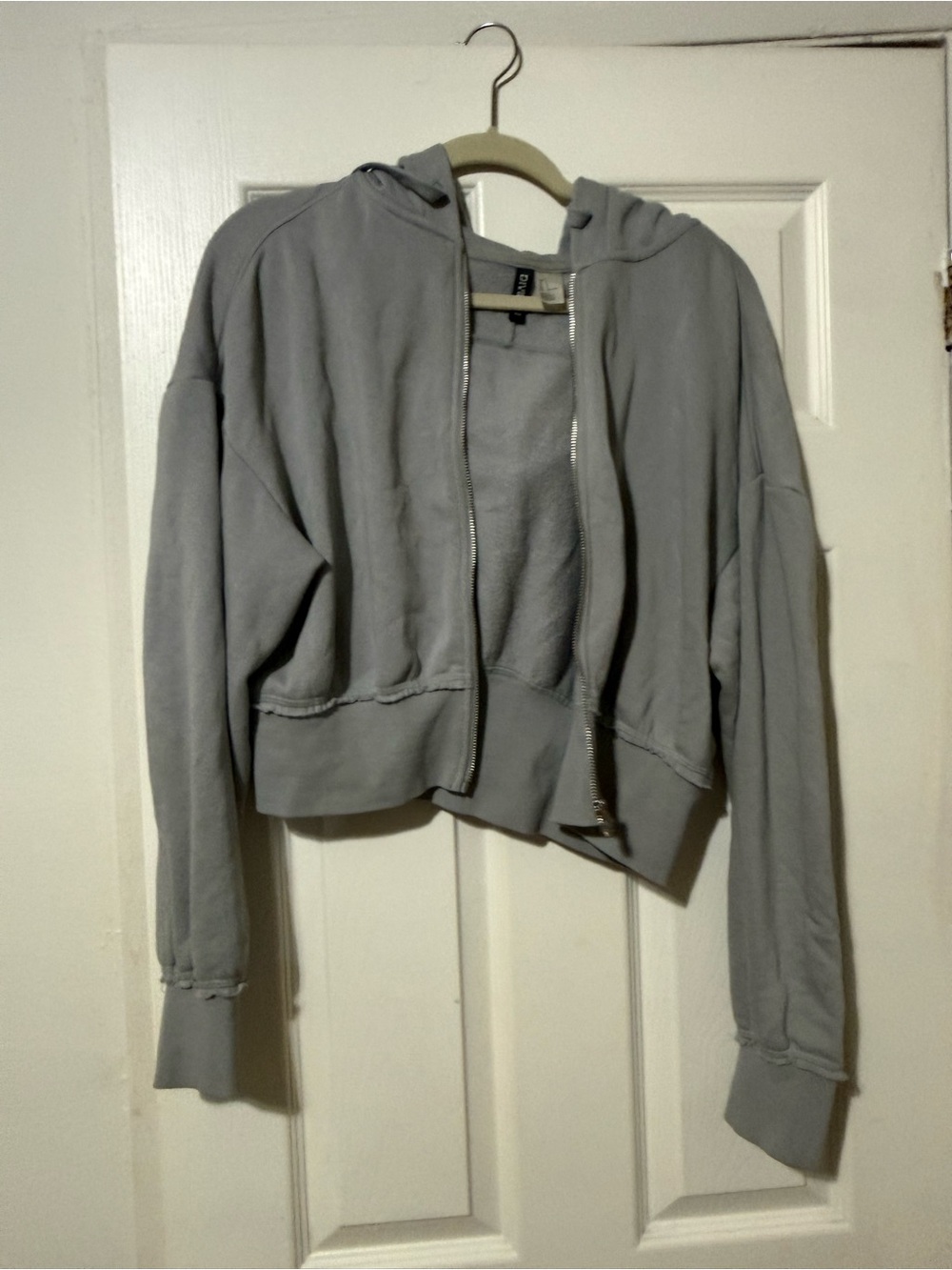 H&M Cropped Light Gray Zip Hoodie